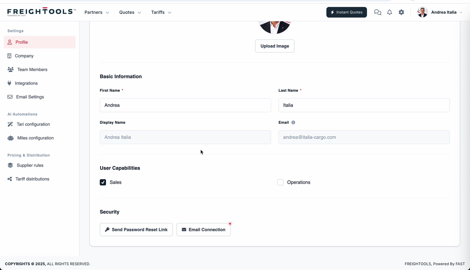 The Profile page: Basic Information, User Capabilities and the Security actions