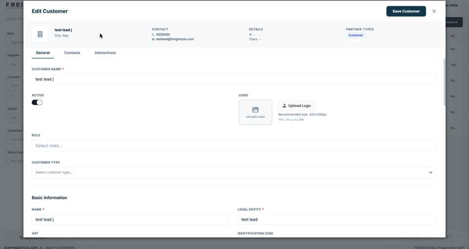 The Edit Customer form, with the summary header above the General tab