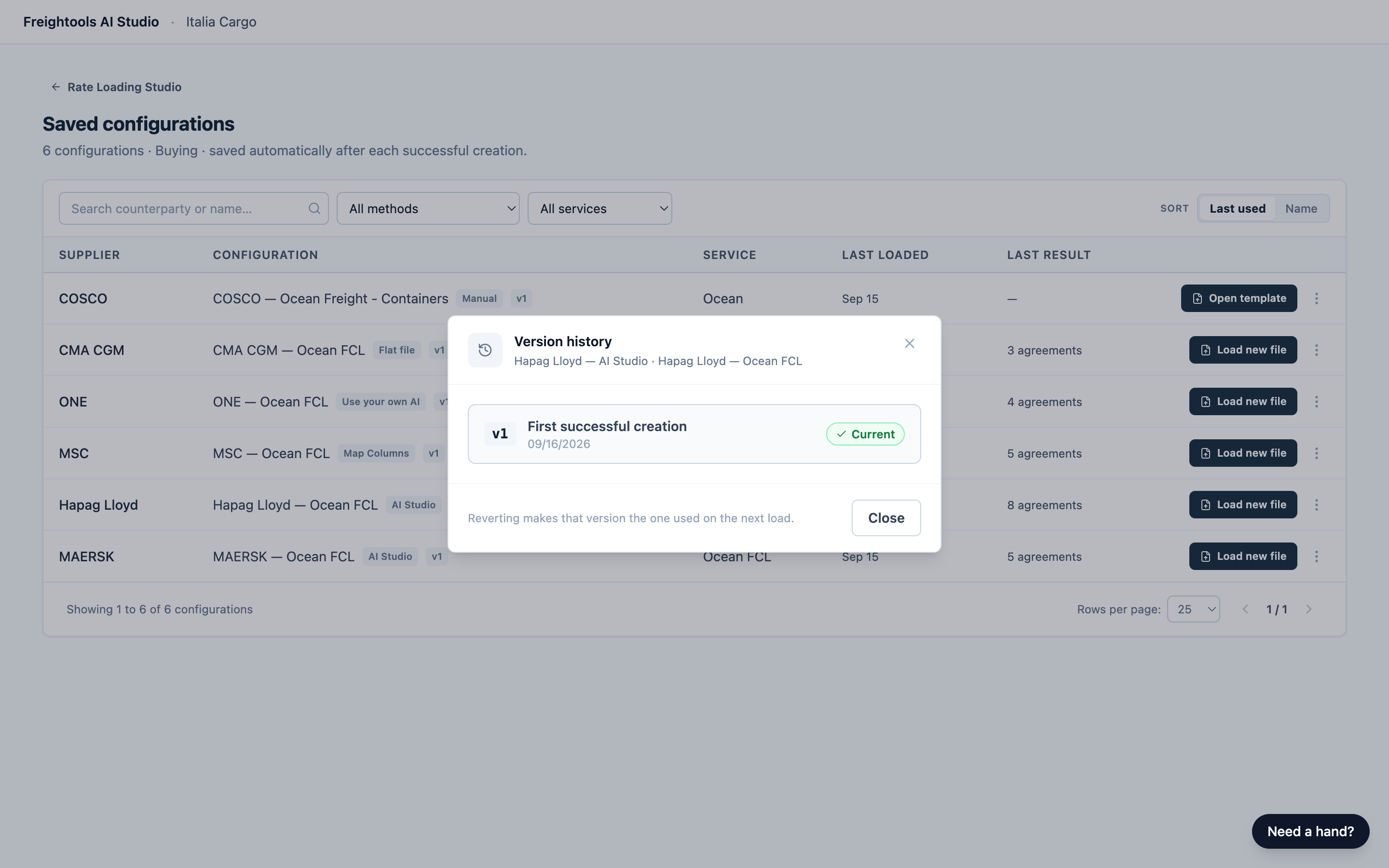 The Version history dialog with the Current mark and a Revert button